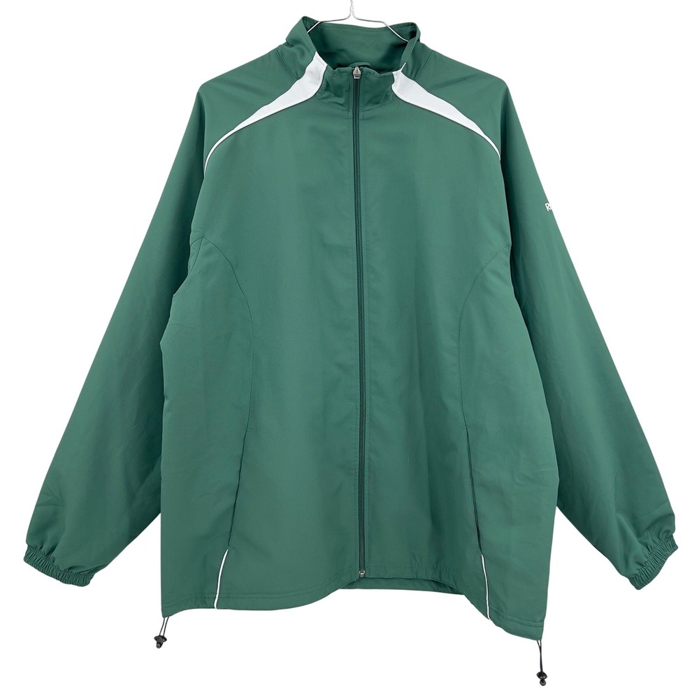 Reebok Mens Full Zip Windbreaker Jacket Green White Mesh Lined Track XL